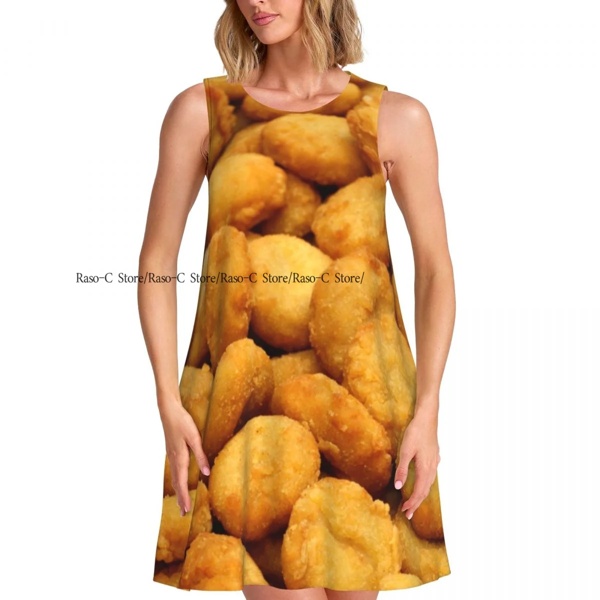 Women's Dress Tasty Chicken Nuggets Summer Casual T Shirt Beach Cover up Tank Dress