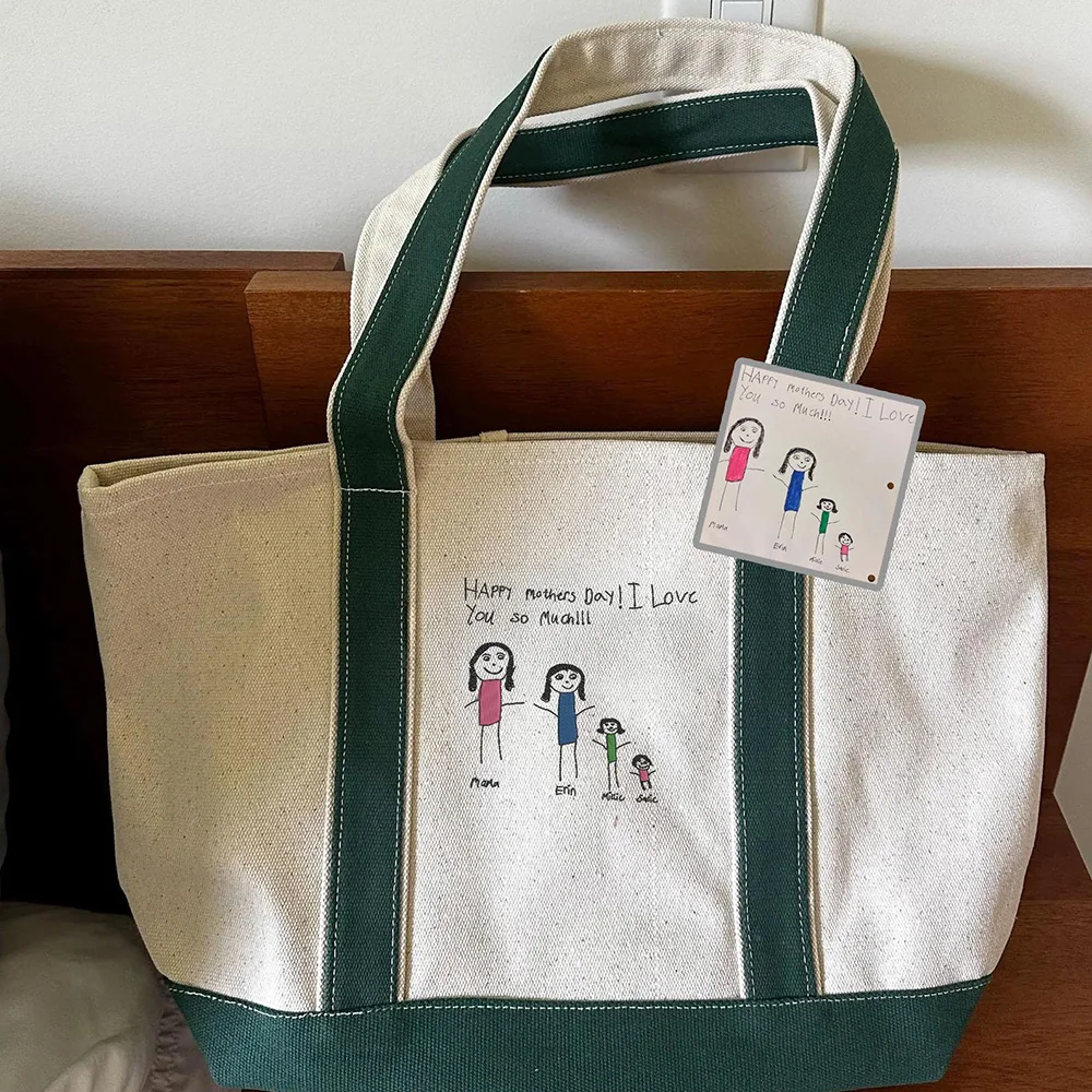 custom-mom-tote-bag-personalized-with-child-handmade-drawing-lightweight-foldable-colorblock-canvas-for-work-grocery