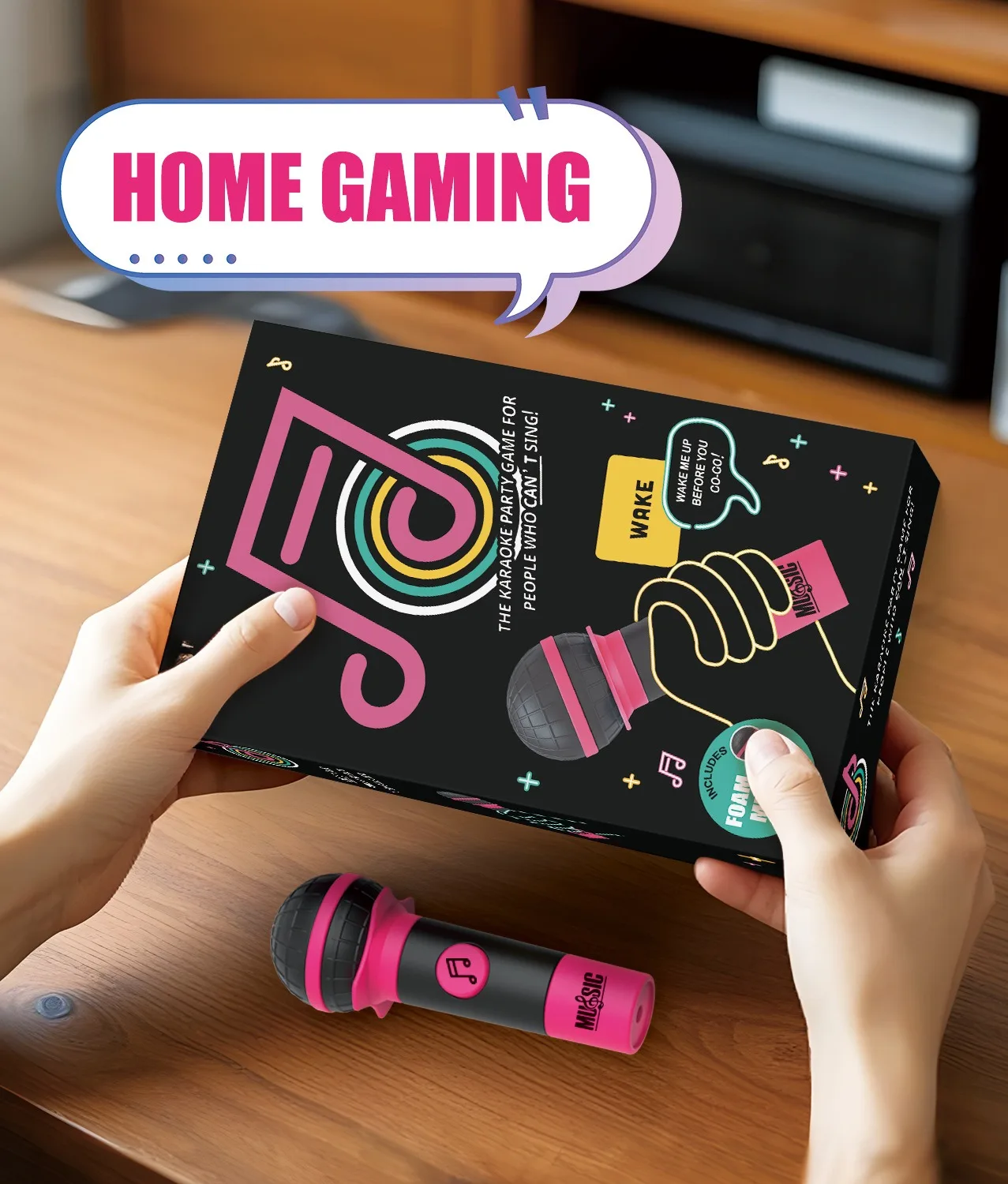 Music Mic Party Board Game, Song Guessing Card Game Set with Toy Microphone, Interactive Family Group Game for Party Nigh