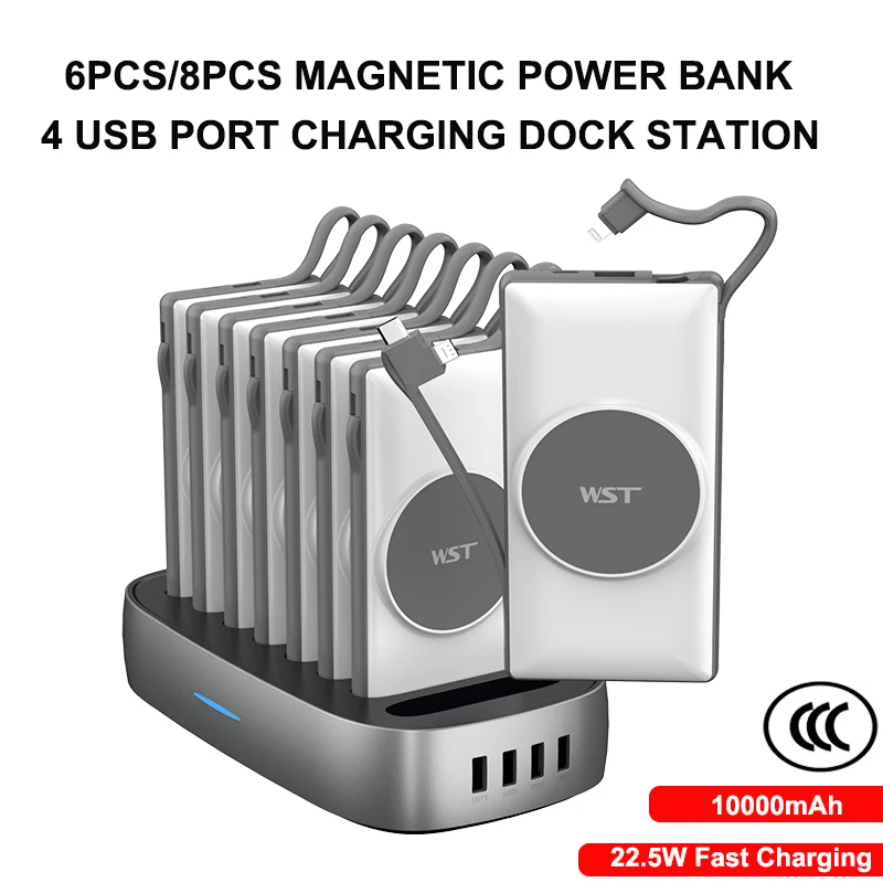 8 in 1 Charger Station 8x10000mAh Magnetic Wireless Power Bank 22.5W Fast Charging External Battery for iPhone 17 Xiaomi Samsung