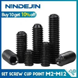 NINDEJIN Hex Hexagon Socket Set Screw Cup Point Grub Screw M2 M3 M4 M5 M6 M8 M10 M12 12.9 Carbon Steel Headless Screw DIN916