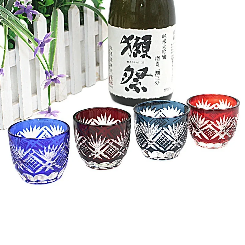 Edo Kiriko Japanese Sake Cup Hand Carved Glassware Sake Set Free Shipping