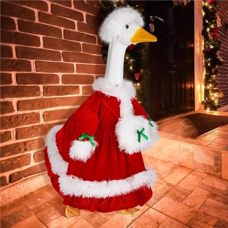 23 Inch Christmas Porch Goose Santa Riding Lawn Decor Holiday Yard Goose With Costume Outdoor Decoration for Porch Yard