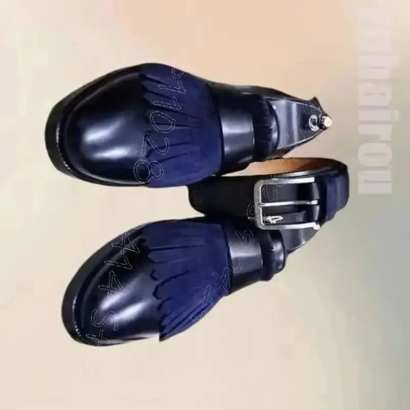 

Blue Tassels Patchwork Matte Leather Men Loafers Fashion Slip On Men Shoes Luxury Handmade Party Feast Dating Men Casual Shoes