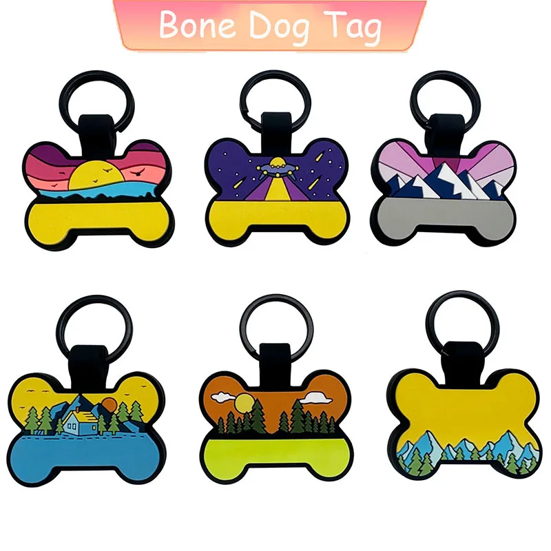 

Cute Soft Silicone Silent Custom Name Cat Dog Tag Keychain Pet Anti-lost Information Personalizes Bone Shape Key Ring Gift