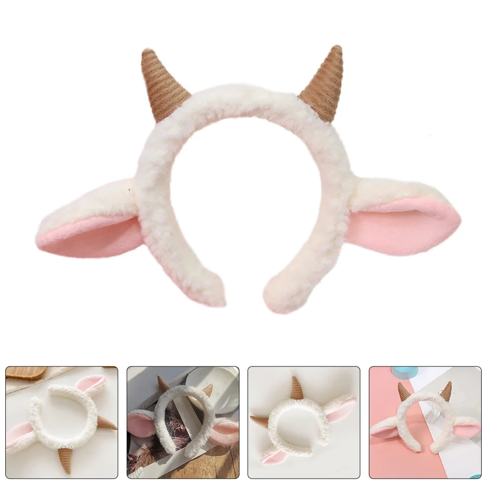 Plush Sheep Ears Horn Headband, Cartoon Horn Hair Hoop, Acessório Traje de Cordeiro