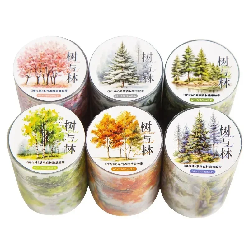 1Roll 2M Tape Tree Forest Tree Lapbook Material Loop Stickers Red Maple Leaf  Diary Fasteners Adhesives Scrapbook 60mm*2m