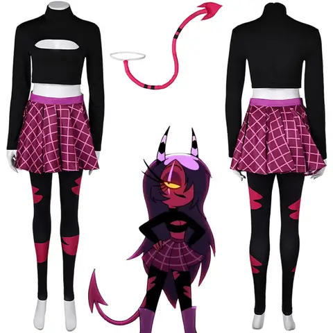 Sallie May Women Disguise Cosplay Costume Cartoon Helluvae Cosplay Bosses Roleplay Outfits Leggings Tail Set Halloween Suits