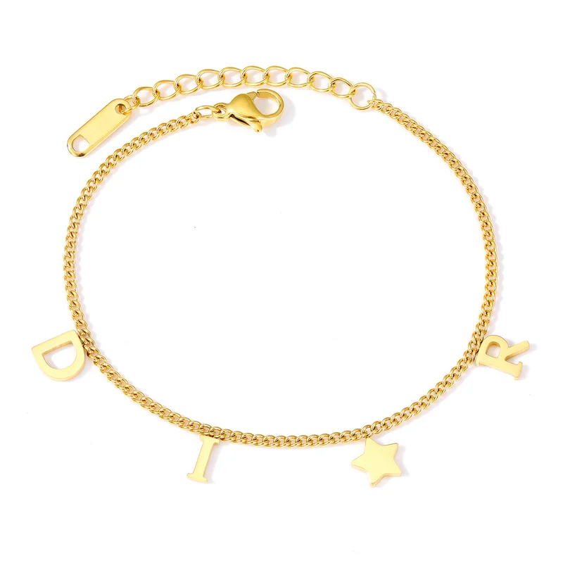 Nueva moda de Corea, pulsera con colgante de estrella y letras para mujer, pulsera Simple Vintage de acero inoxidable, accesorios de joyería de lujo, regalos