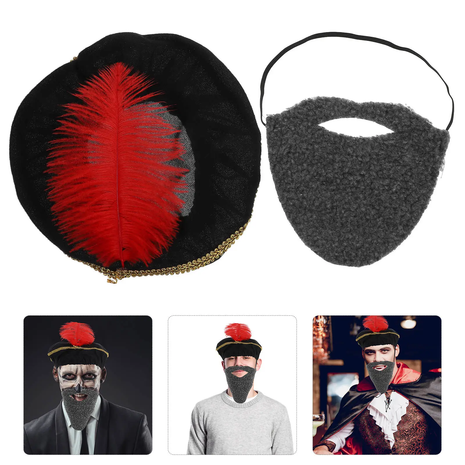 1 ensemble de chapeau de renaissance pour homme avec barbe intégrée, coiffe médiévale pour Halloween, festival, spectacle sur scène, décoration de barbe pour l'extérieur