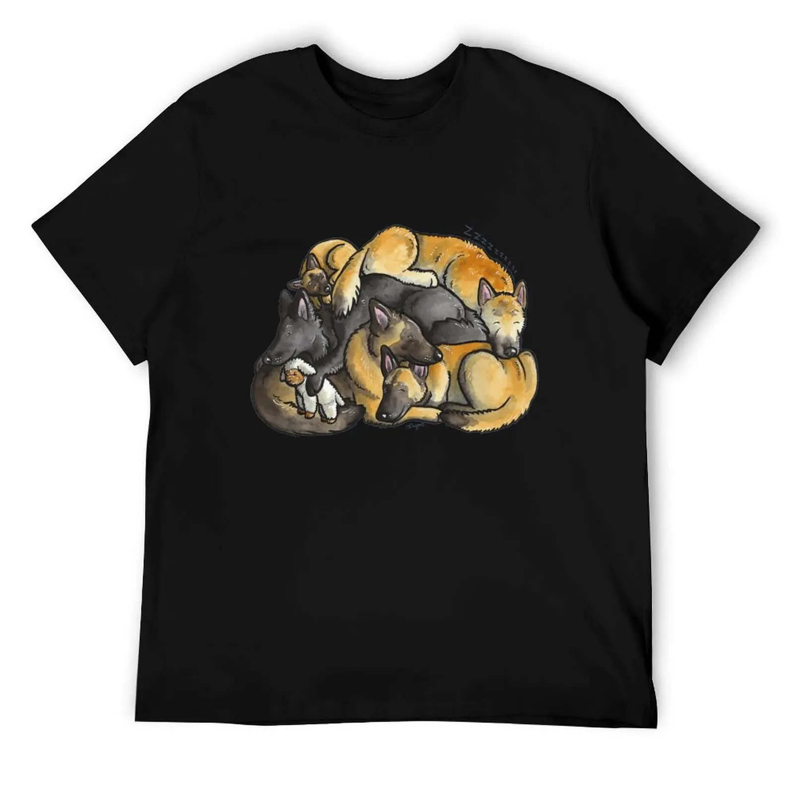 

Sleeping pile of Belgian Shepherd dogs T-Shirt anime tshirt mens graphic t shirts T-Shirt