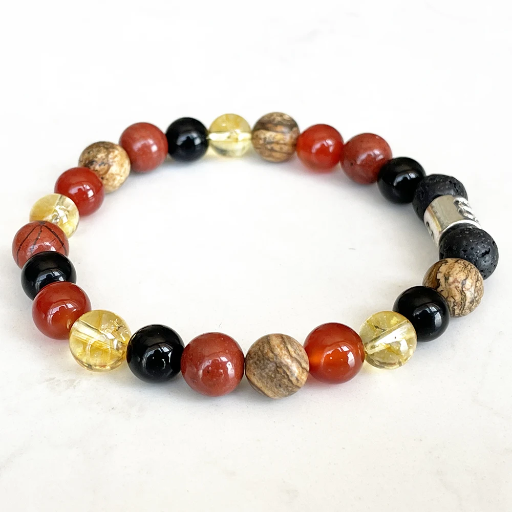 MG1640 New Design Aries Zodiac Bracelet 8 MM Red Stone Carnelian Black Onyx Picture JasperWrist Mala Natural Gemstone Jewelry  E