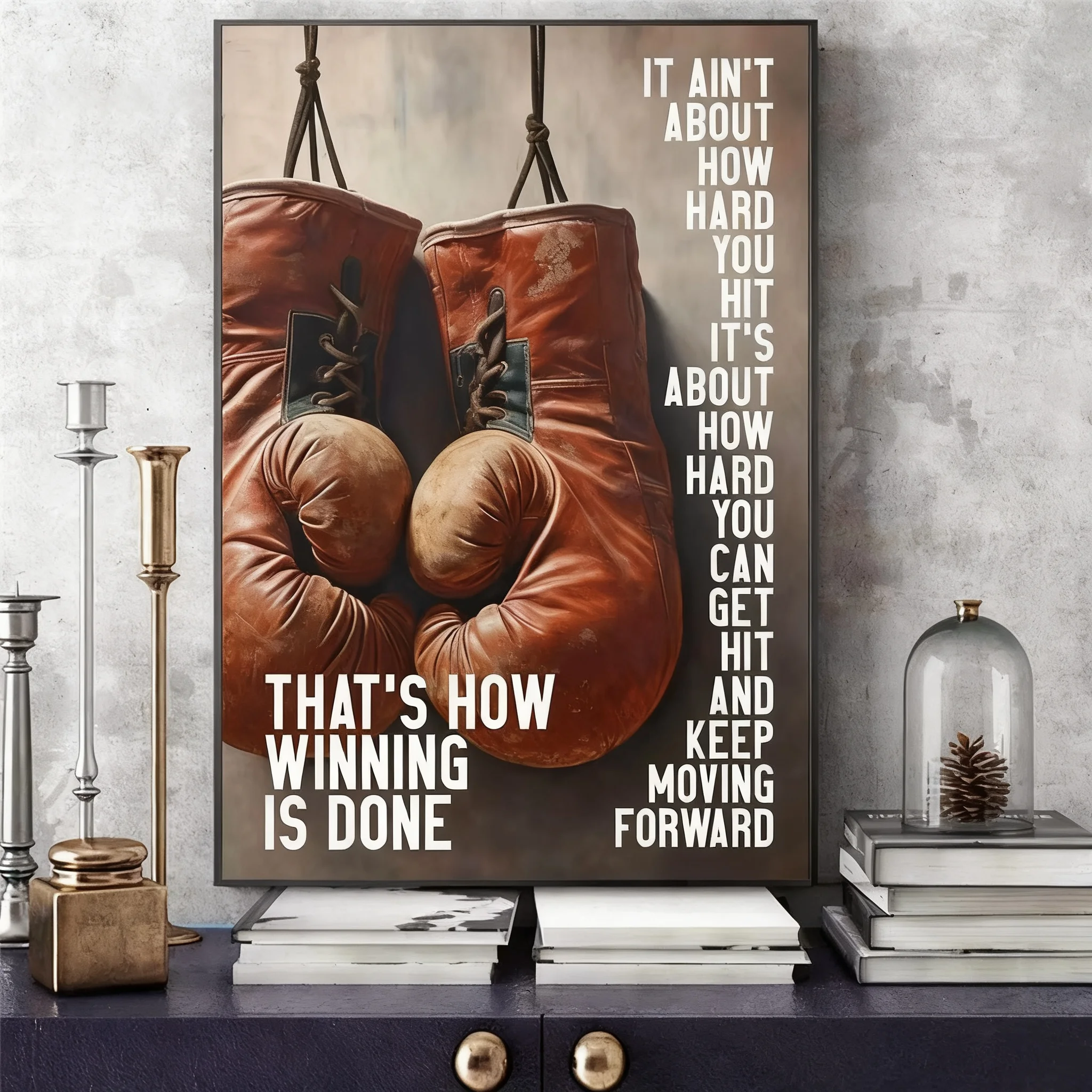 Vintage Boxing Gloves, Love Quotes Motivational Wall Art, HD Canvas Print Poster, Home, Living Room, Room Decoration Painting