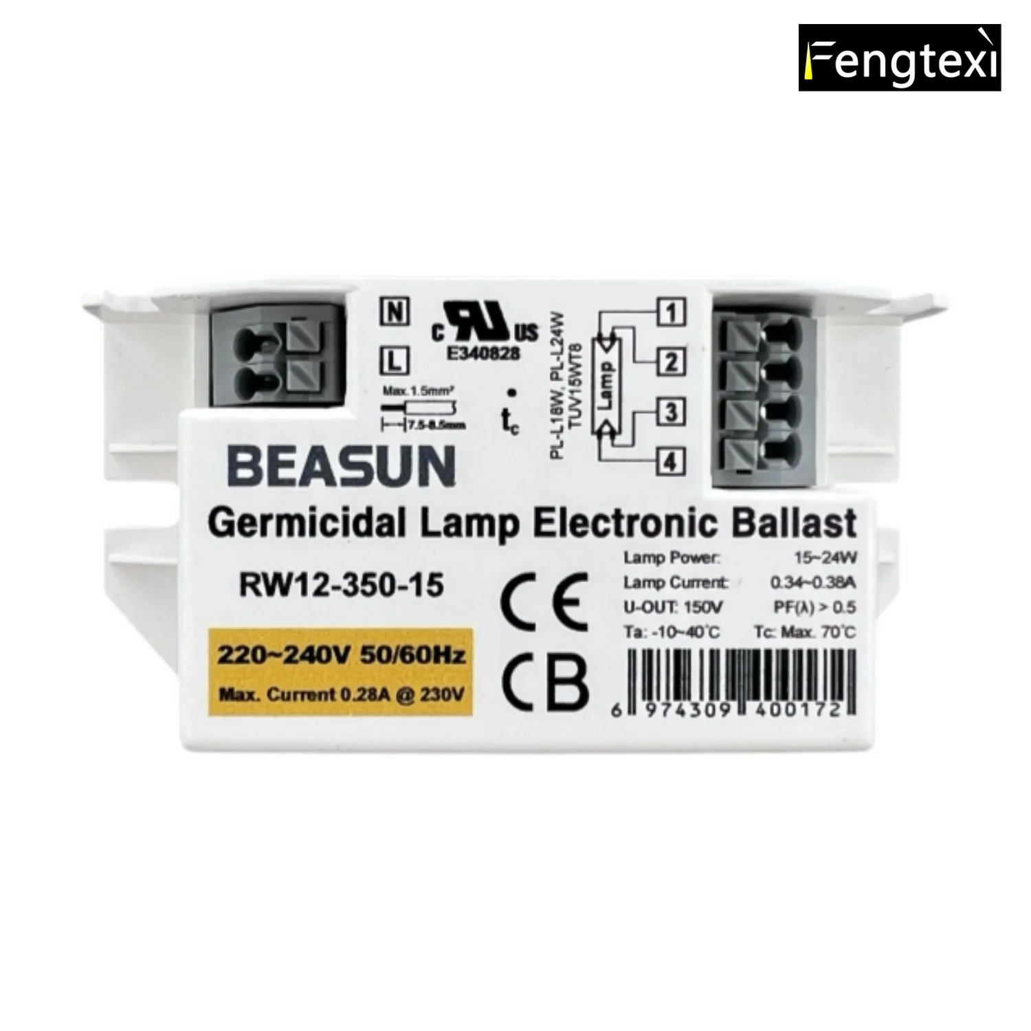 RW12 - 350 - 15 220V UV Lamp Electronic Ballast, Suitable for 15W - 24W Lamp Tubes