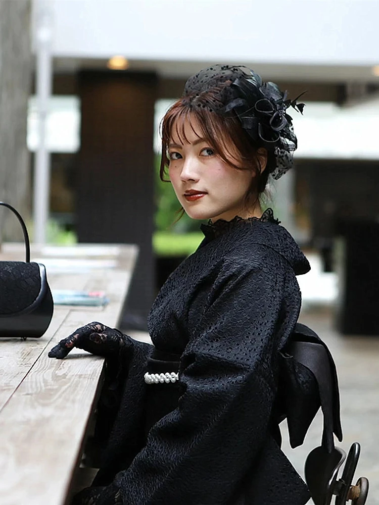 Traditional Style Double Layered Lace Kimono Women's Formal Wear Floral Print Synthetic Fabric  And Elegant Design