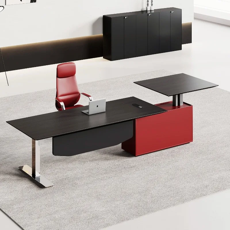 Electric lifting boss table, single black office desk and chair combination, high-end desk manager president table