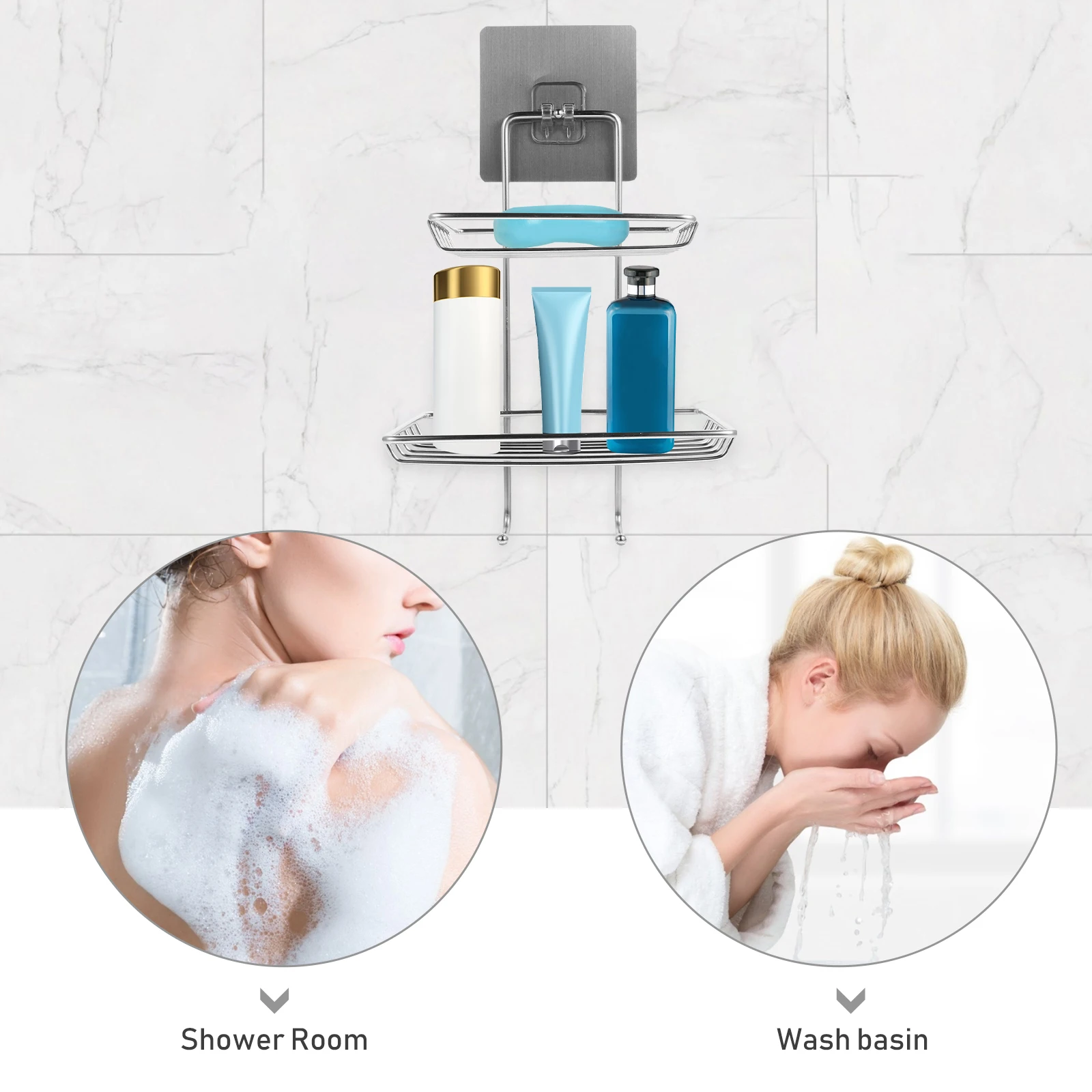 

Double-Deck Stainless Steel Rack Strong Suction Wall Mounted Hollow Design Storage Shelf For Kitchen Bathroom Drain Soap Dish