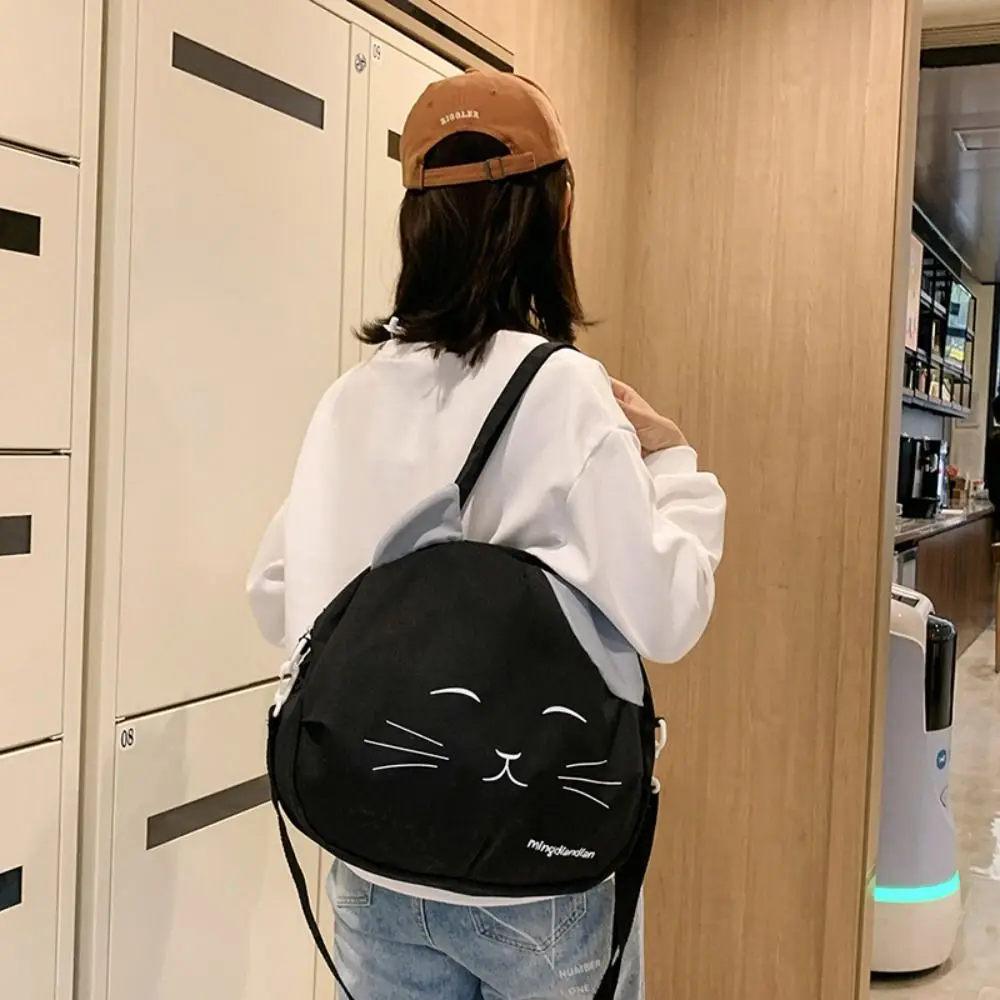 Canvas Nylon Prints Cat Messenger Bag Cute College Style Large Capacity Crossbody Bag Portable Shoulder Bag Handbag Streetwear