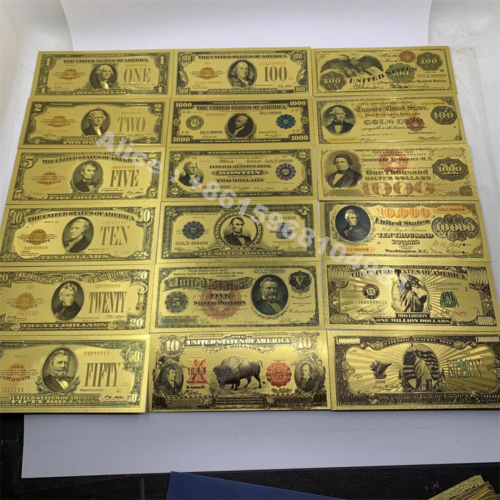 Billetes chapados en oro de la serie del dólar estadounidense, decoración del hogar, colección de recuerdos de Historia Americana, colección de regalos de negocios