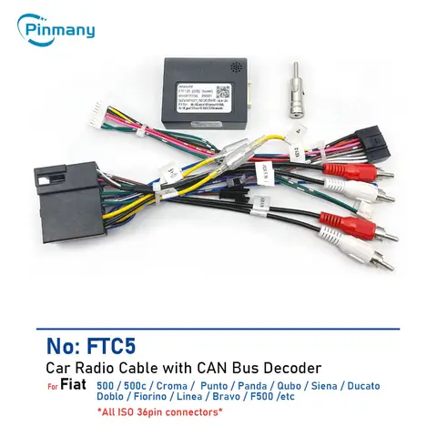 Car Radio Cable FTC5 Wire Harness Adapter with CAN Bus Decoder for Fiat 500 Croma Punto Panda Qubo Siena Ducato Linea Bravo F500