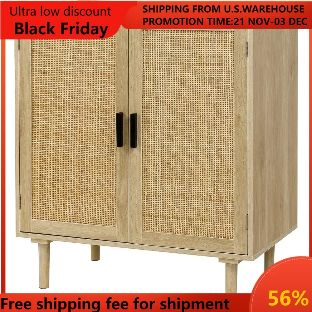 

Sideboard Buffet Kitchen Storage Cabinet with Rattan Decorated Doors, Dining Room, Hallway, Cupboard Console Table