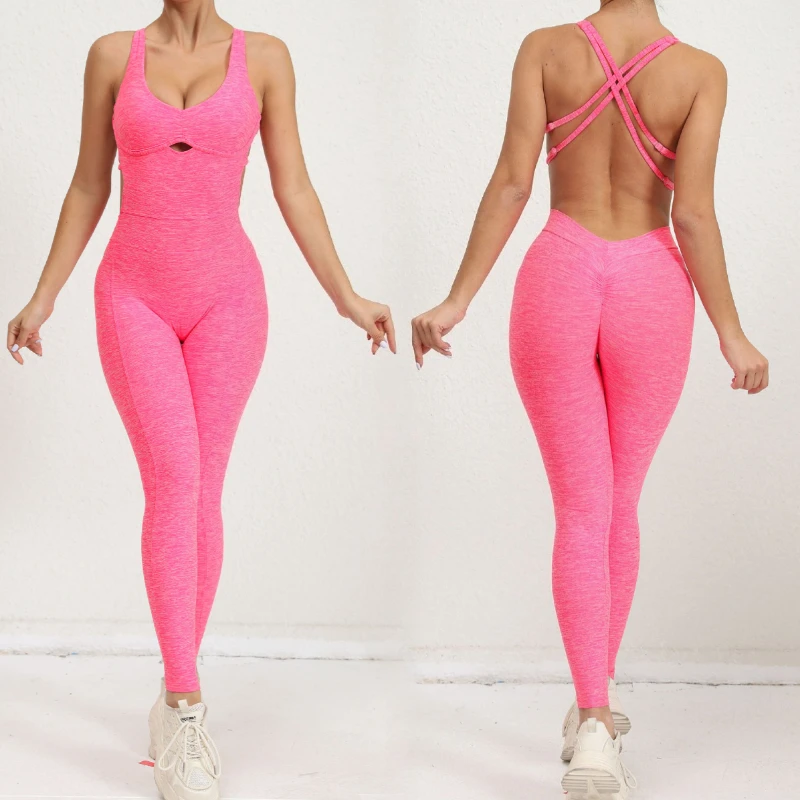 

Seamless Yoga Jumpsuits Sports Fitness Peach Hip Raise Cross Beauty Back Dance Belly Contracting One-piece Tracksuits for Women