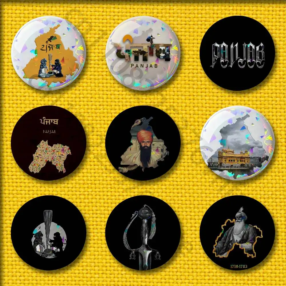 State India Punjab MAP Badges 75mm 25mm 44mm 32mm 58mm Round Pin Brooch Souvenir Clothes Cosplay Gift Accessories