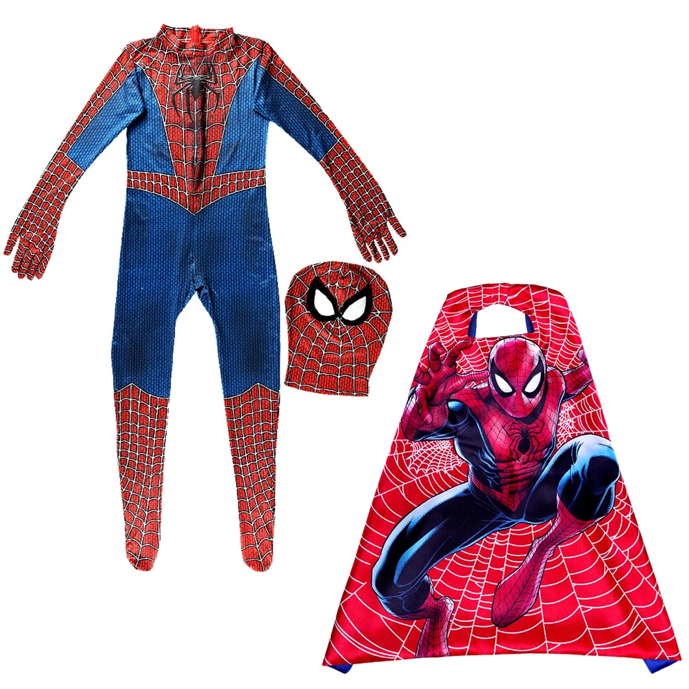 Spider Man Costume Children Superhero Roleplaying Jumpsuit Cloak 3D Style Children Fantasy Spider Man Jumpsuit 2025 Holiday Gift