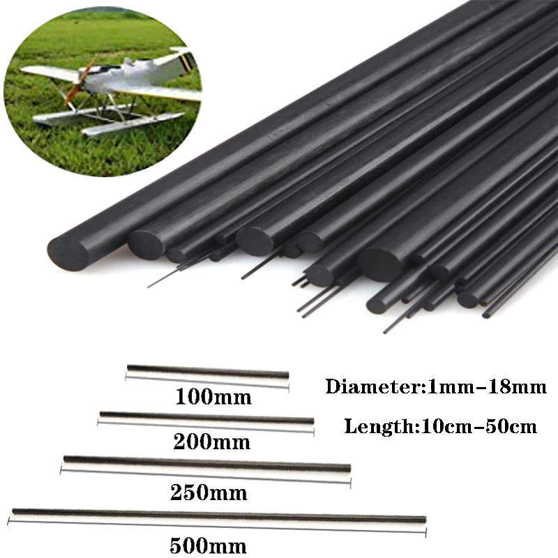 Imagem -04 - Fibra de Pouco Peso de Grande Resistência Rod do Carbono Reforço dos Sólidos de Faça Você Mesmo Rod D:1 Mm18 mm L:100 200 250 500 mm pc Peças 10 Peças