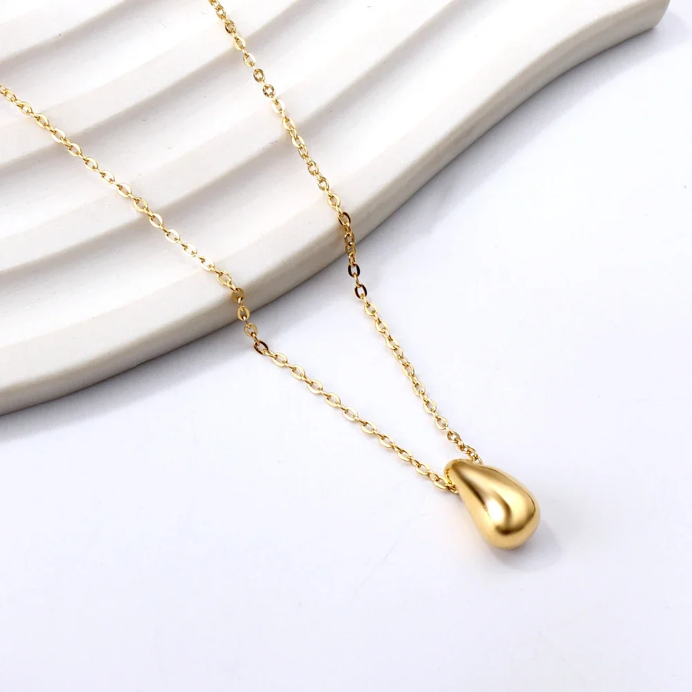 LUXUSTEEL Water Droplet Shape Pendant Necklace For Women Stainless Steel Female Necklace Waterproof Chain Pendant Jewelry Gift
