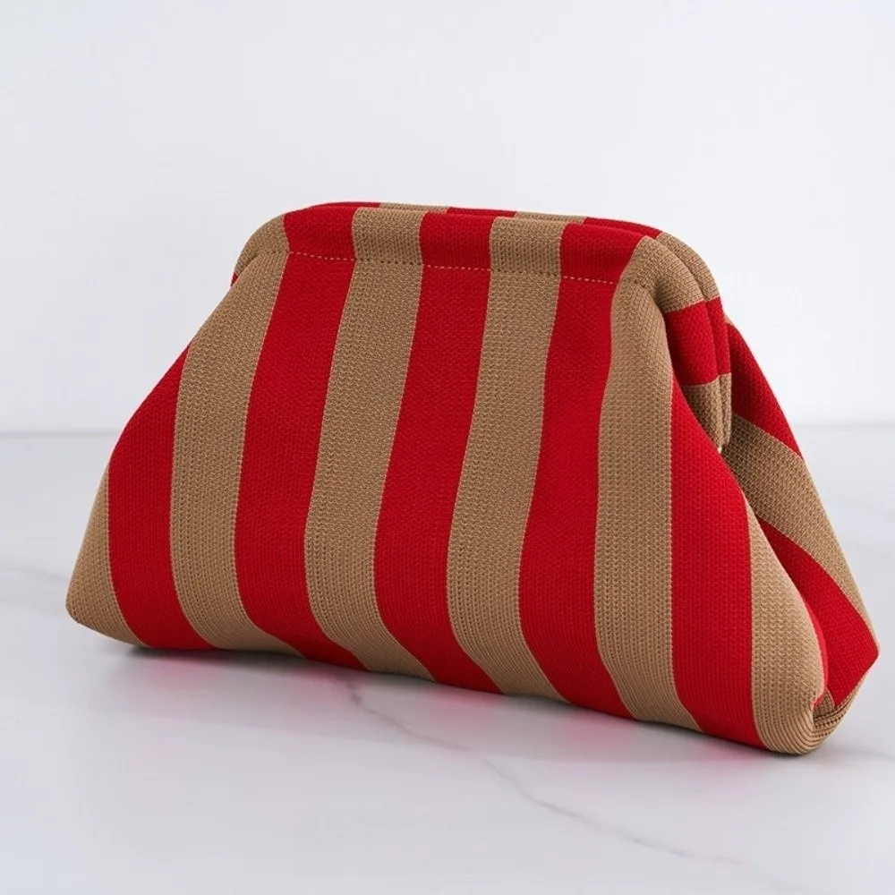

Elegant Woven Crochet Purses Colorblock Design Striped Pattern Beach Clutch Handbags Woven Texture Large Capacity