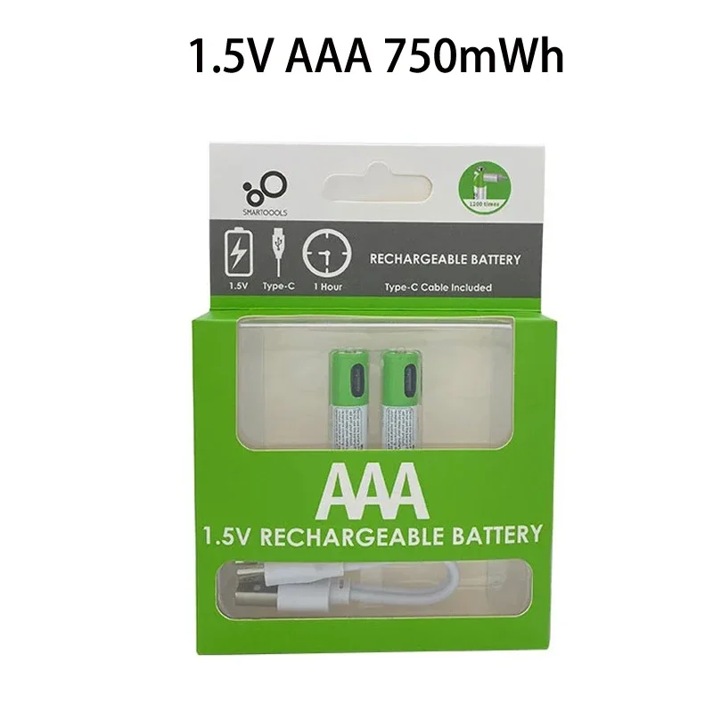 1.5V AA 2600mWh AAA 750mWh Li-ion Battery For Mouse,Clock,Shaver,Hermometer+TYPE-C Cable AA+AAA Rechargeable Batteries