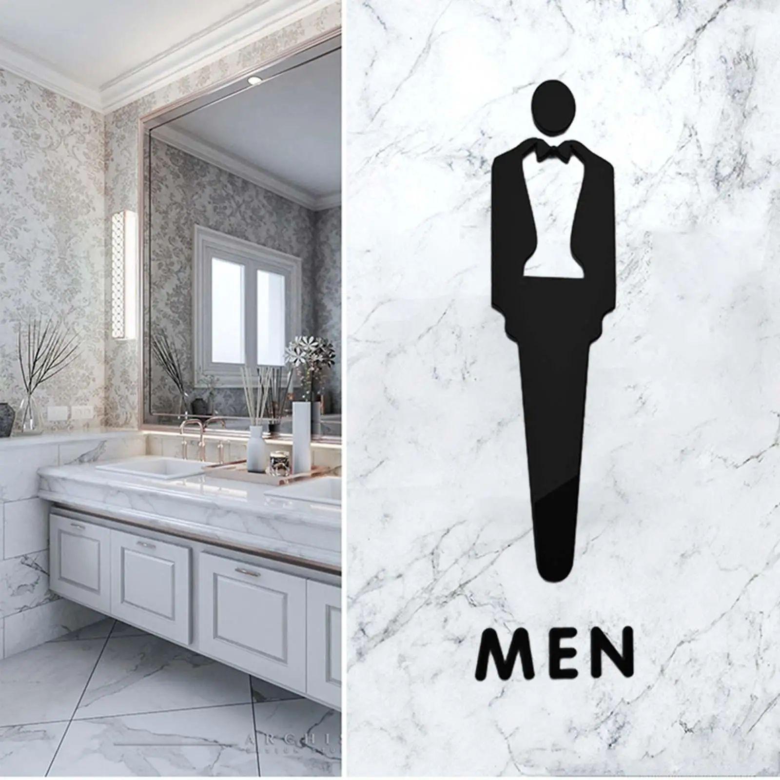 WC Sign Lightweight Self Stick Men Women Easy Install Modern Toilet Door Sign for Restaurant Businesses Restroom Hotel Door