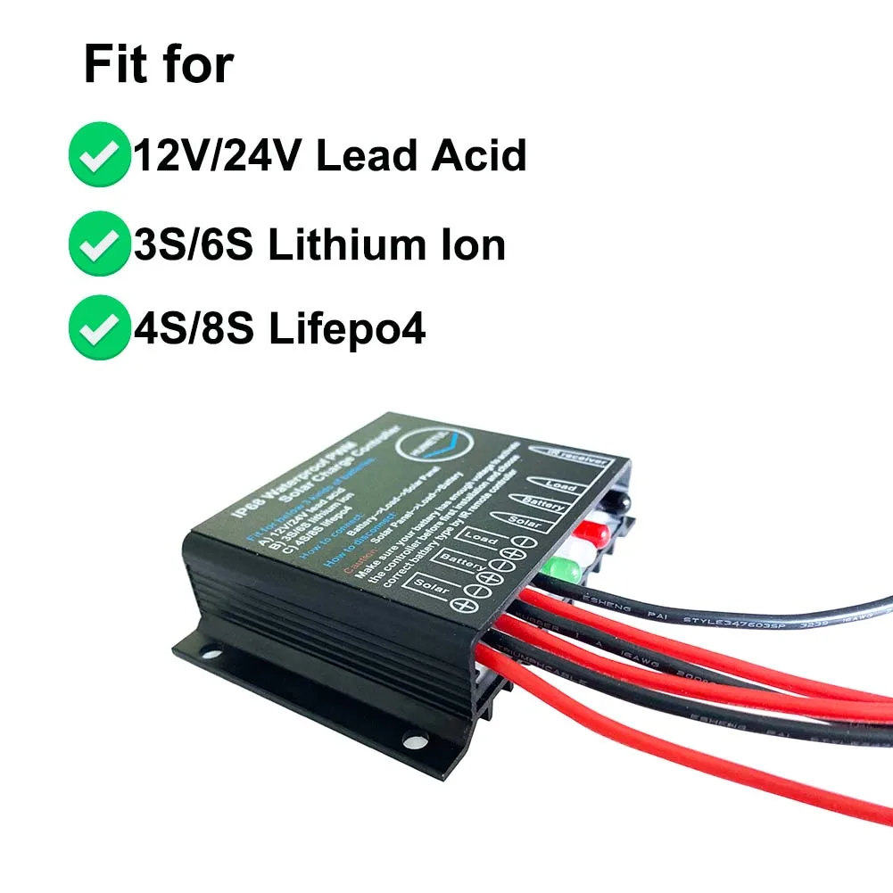 10A 20A 12V 24V Waterproof PWM Solar Regulator with Remote Controller for 3 Kinds of Battery