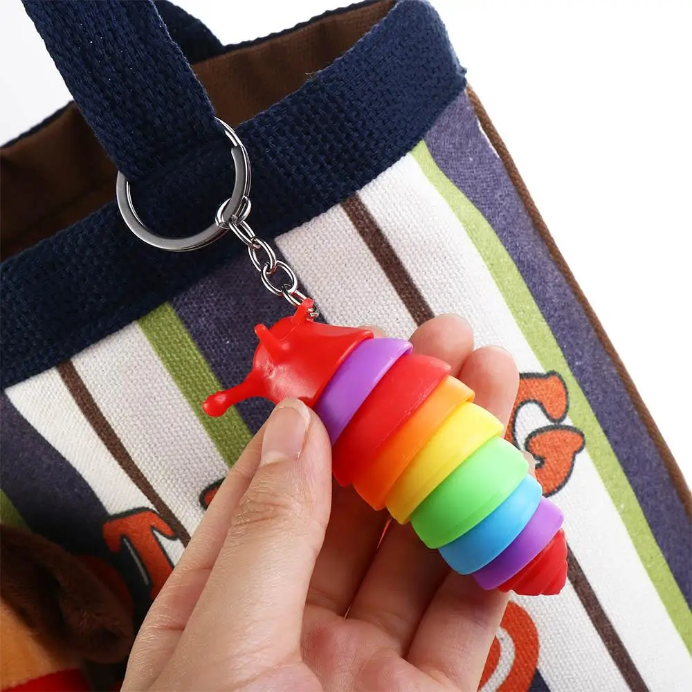 1pc Finger Slug Snail Caterpillar Key Chain Relieve Stress Anti-Anxiety Keyrings Squeeze Sensory Toys Party Favor