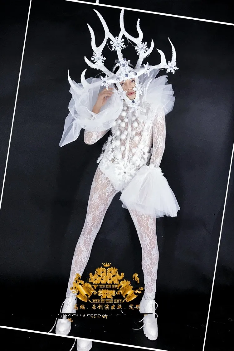 GOGO white snowball LED and other antlers Christmas costumes white costumes