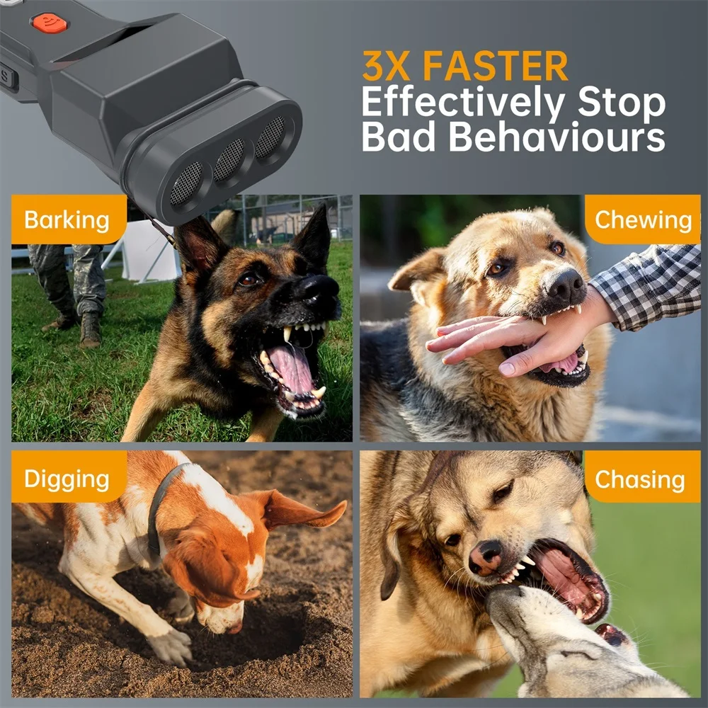 USB Rechargeable Sonic Dog Repeller With Dual Ultrasonic Emitter And High-Frequency LED Flashlight, Anti-Barking Device