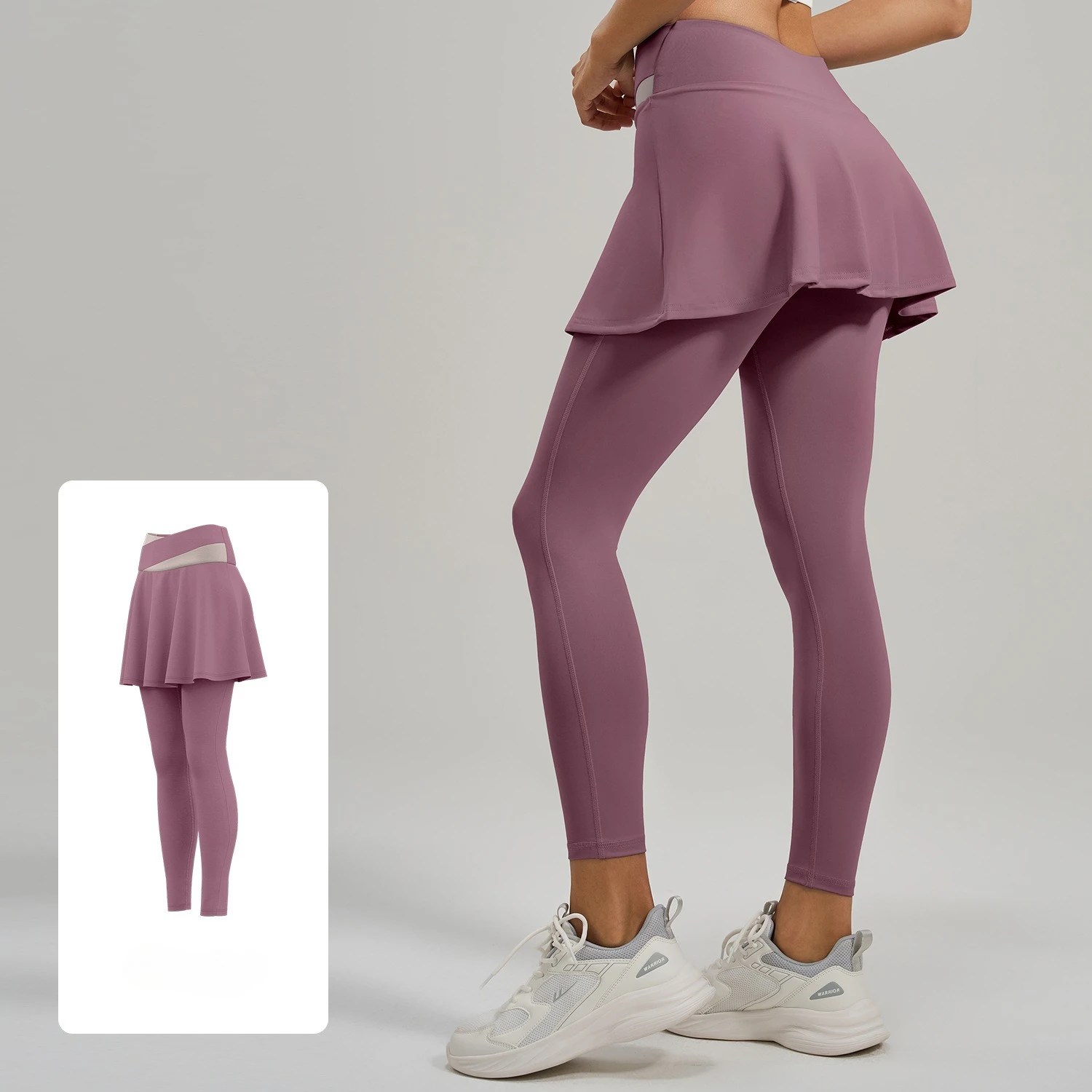 

Fake Two-pieces Patchwork Color Sports Tennis Skirt Pants Jogger Women High-waisted Hip-covering Pilates Fitness Yoga Leggings