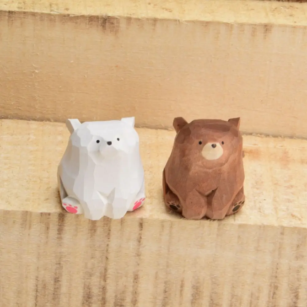 

Solid Wood Wooden Bear Figurines Animal Sculpture Hand Carved Cute Polar Bear Ornament Miniature Bear Statue Car Decoration Gift