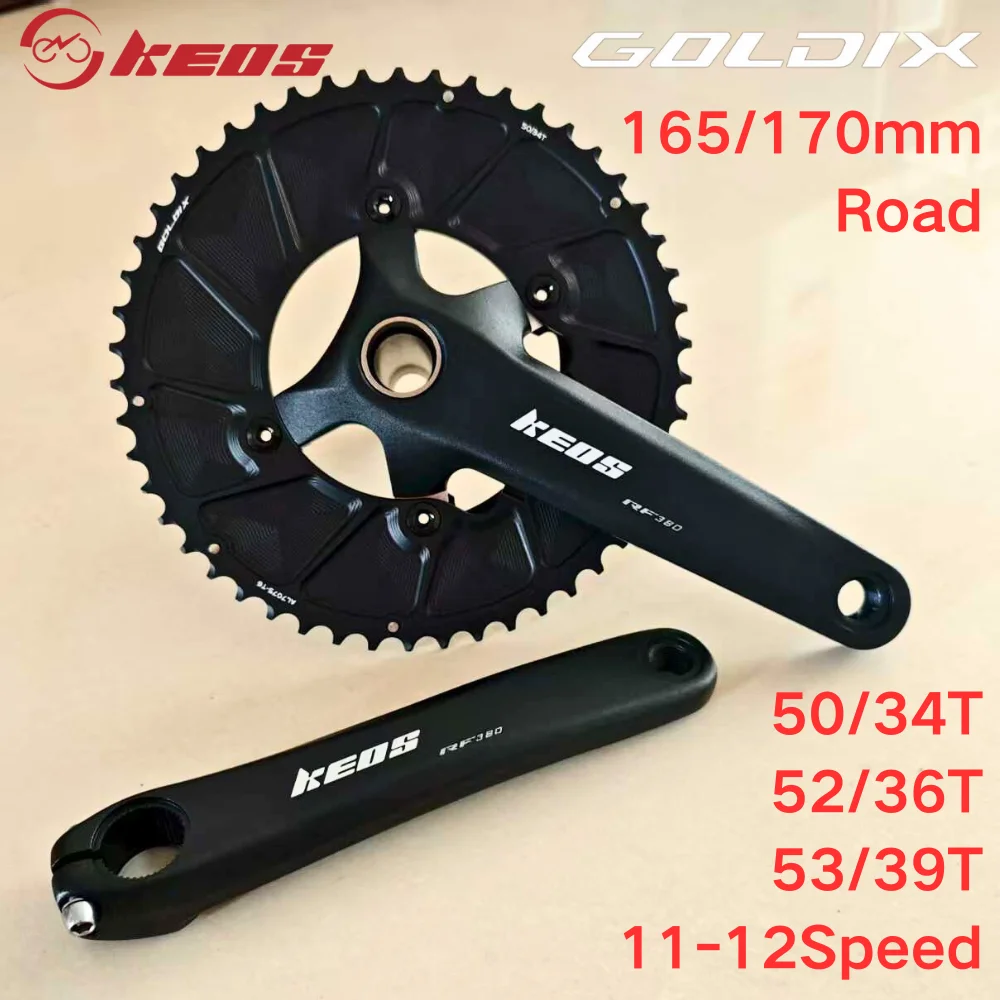 

KEOS 50-34T/52-36T Double Chainring Road Bike Crankset Aluminum Alloy Hollowtech Integrated 11/12 Speed Crank Arms 165/170mm