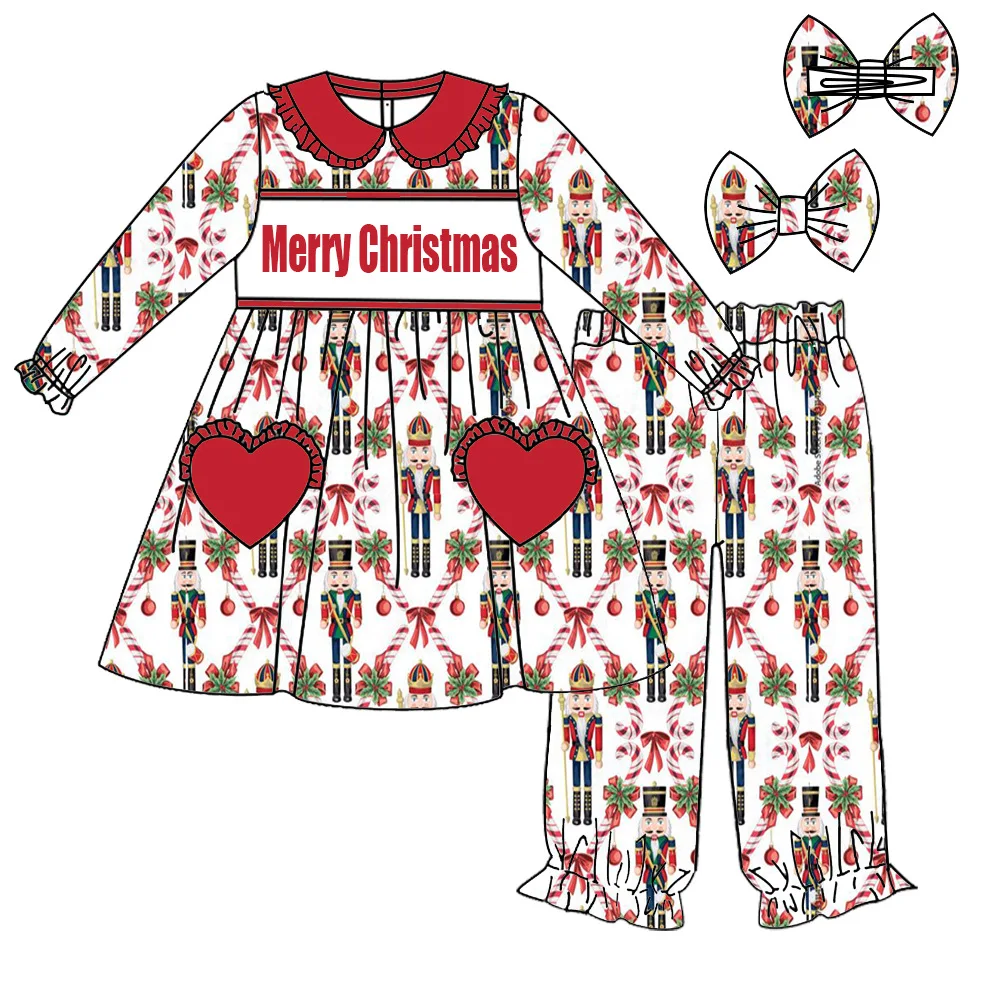 طقم بيجامات بناتي مطبوع لطيف للرضع والأطفال الصغار ملابس منزلية ناعمة لمجموعة عيد الميلاد للصيف والخريف #4