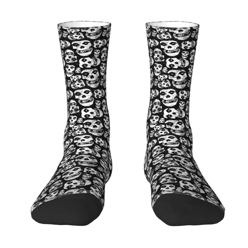 Custom Rock Punk Band Misfits Skull Face Men's Crew Socks Unisex Kawaii Heavy Metal Spring Summer Autumn Winter Dress Socks