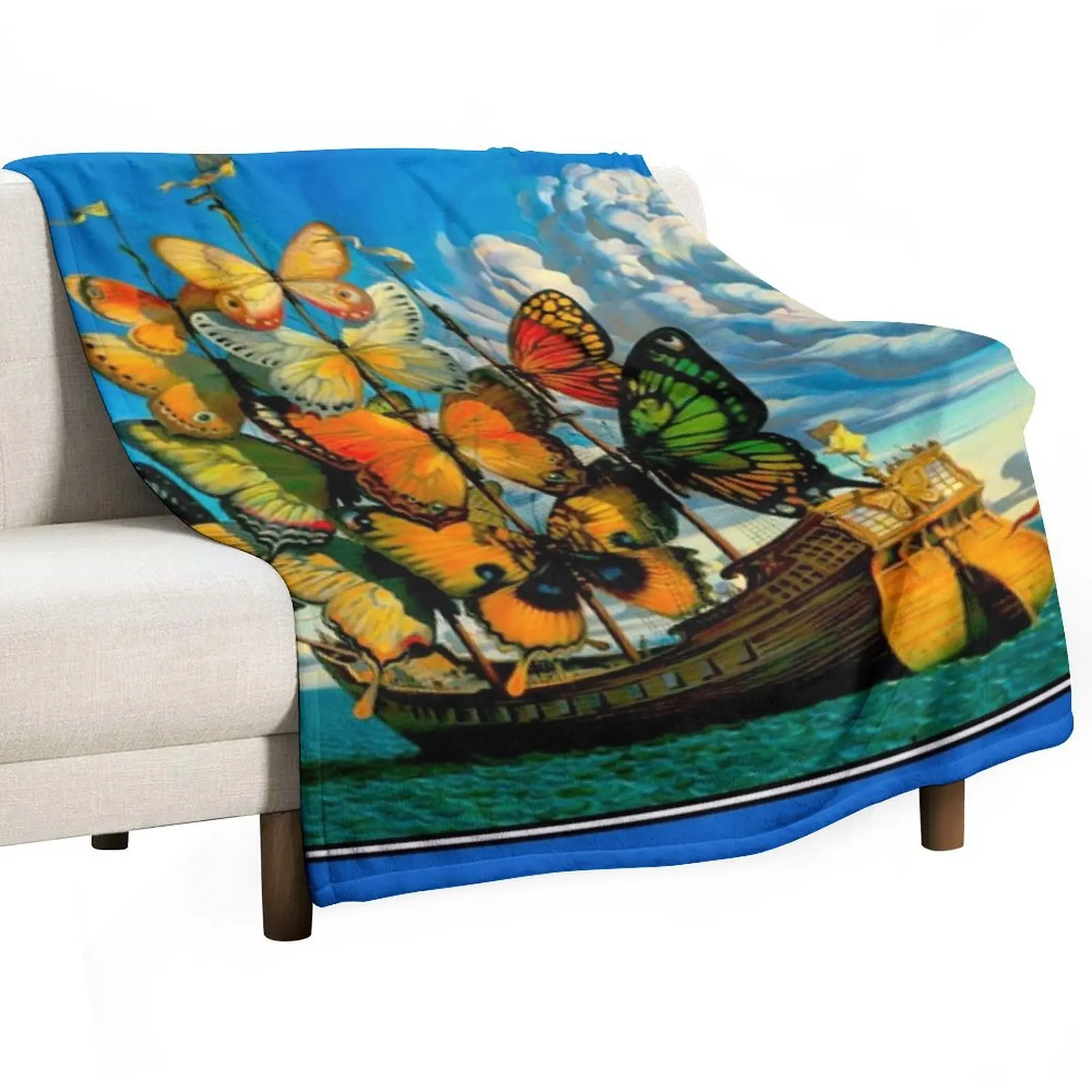 

BUTTERFLY SHIP : Vintage Surreal Abstract Fantasy Print Throw Blanket For Sofa Thin Baby Furrys Blankets For Sofas Blankets