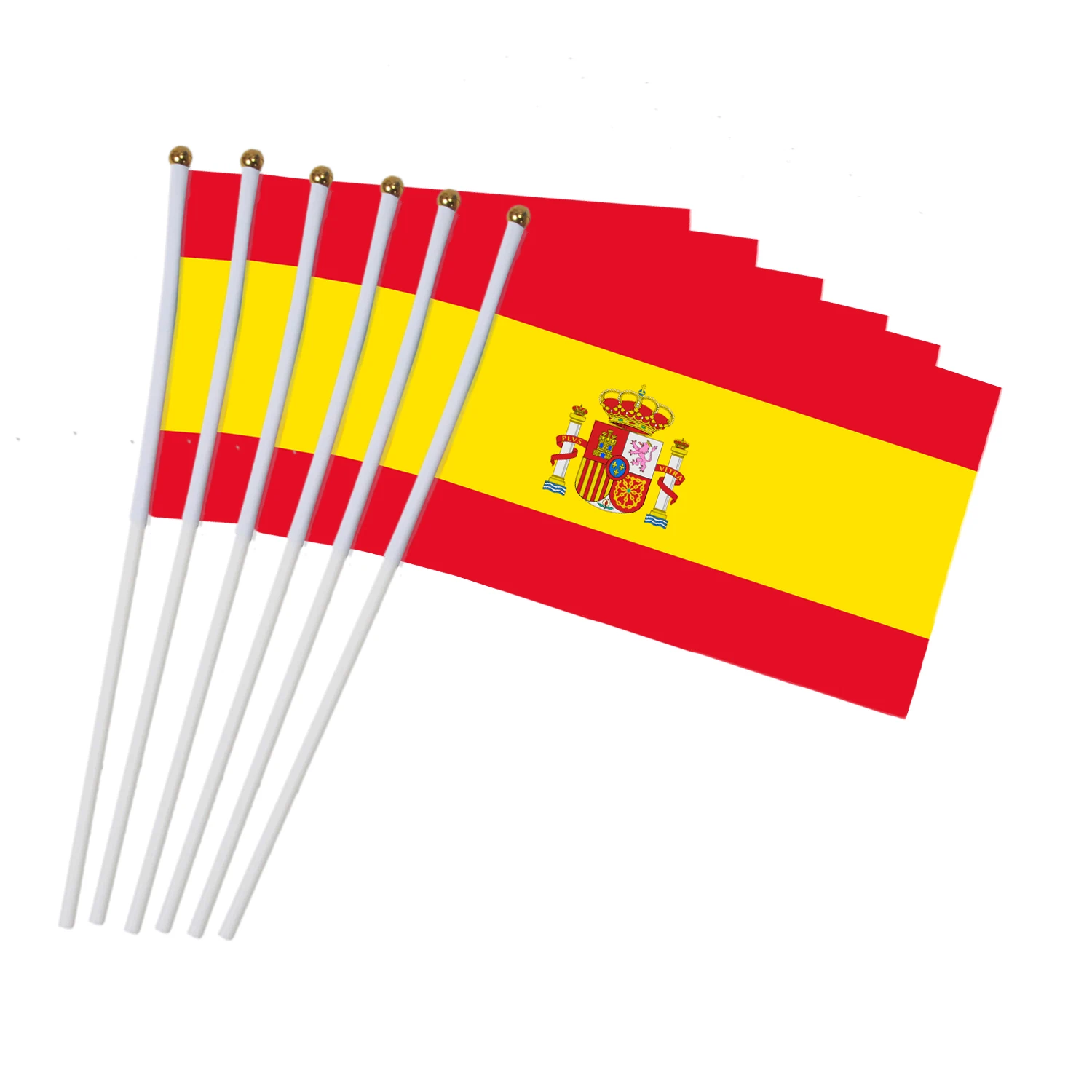 Spain National Flag with Plastic Flagpole hand waving flags Espana Polyester Flags 14 * 21 CM 10pcs