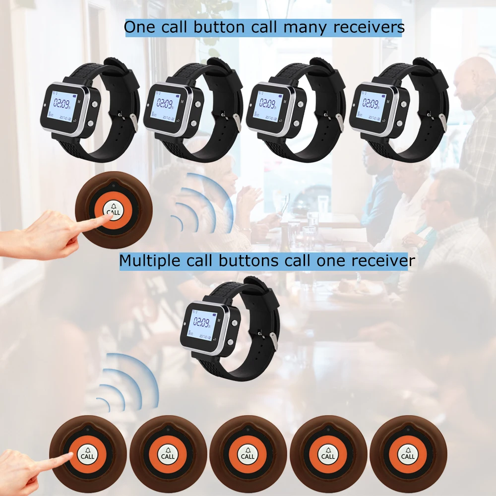 JINGLE BELLS 30 Calling Buttons 4 Watch Pager Receiver Wireless Service Call Bells Restaurant Guest Calling Systems