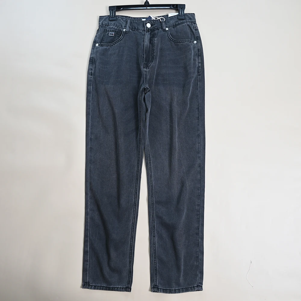 

Men's Summer New Sle Silk Cotton Stretchy Cone aped Jeans High Waist Wide Leg Pants Casual Loose Fit Long Trousers