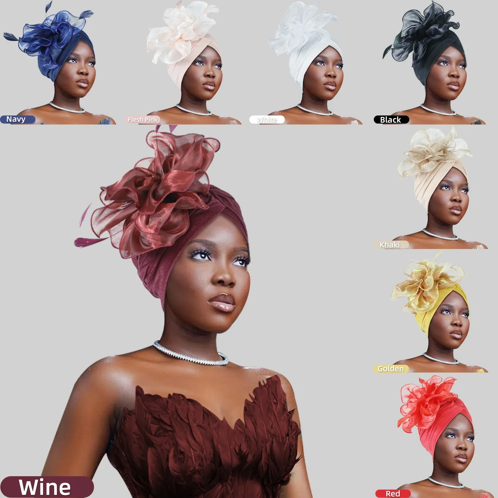 2025 Trendy Women Big Flower Turban Hat Fashion Muslim Hijab Caps Head Wrap Ladies Bandana Chemo Cap African Female Hat Headgear