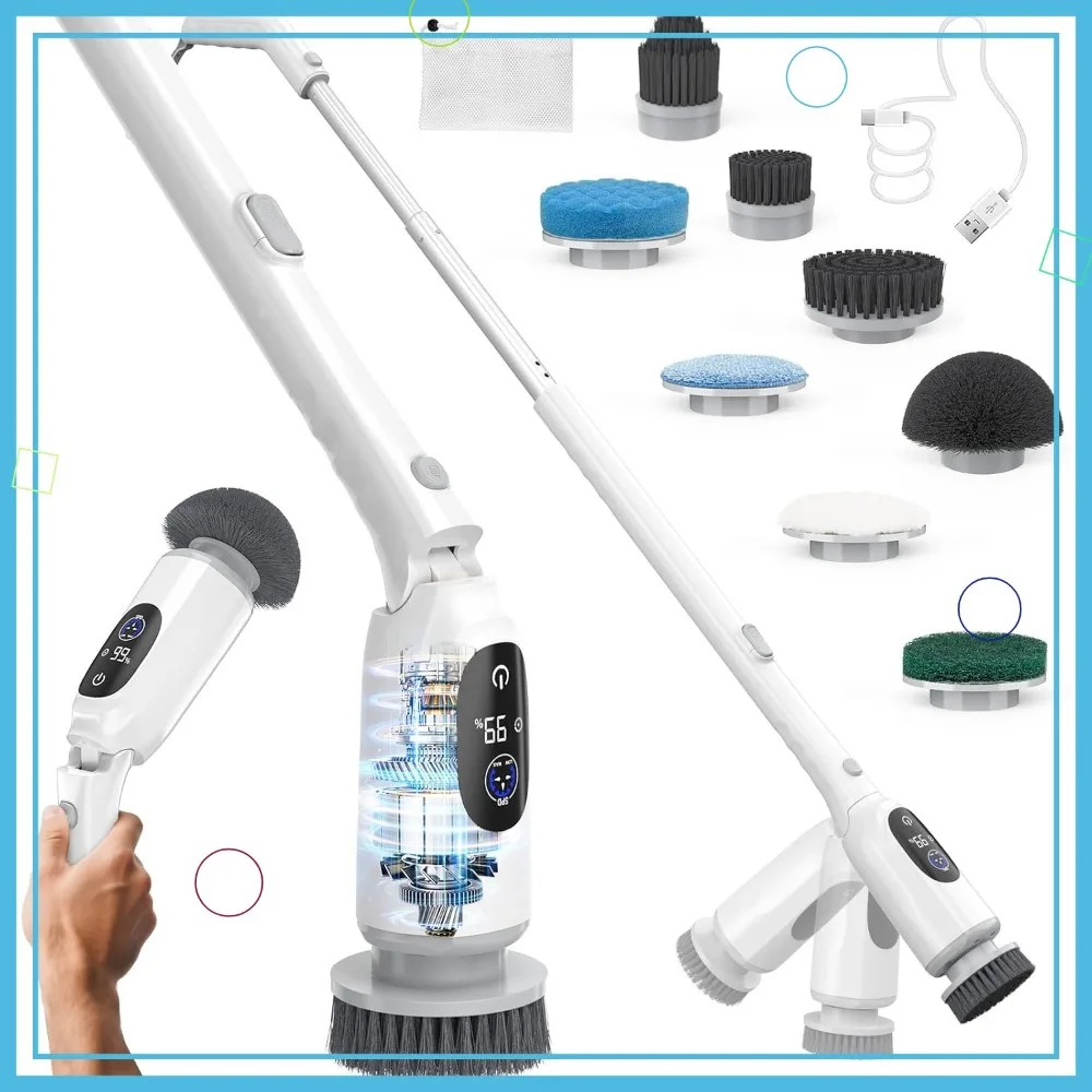 

Electric Spin Scrubber, Cordless Cleaning Brush, 3H Work Time, IPX7 Waterproof, 8 Brush Heads for Shower Tile Tub Floor