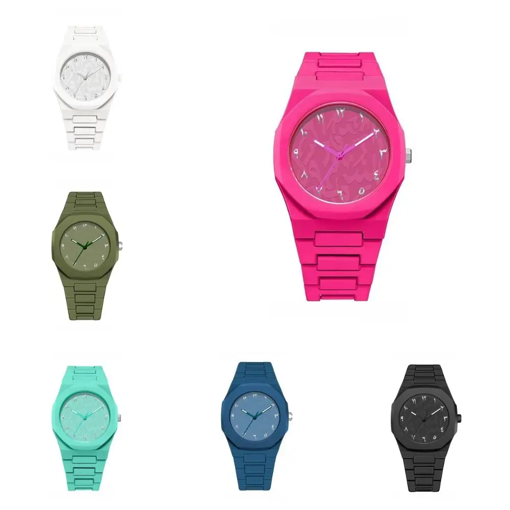 Arabic Dial Waterproof Watch Plastic Strap Color Strap Business Watch Round Dial Exquisite Design Quartz Watch Daily Use