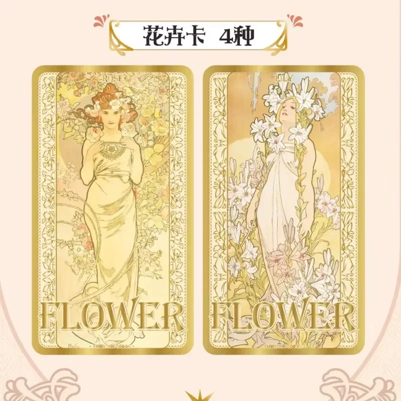 Anime genuíno kayou timeless mucha cartão legado clássico flor pictórica quatro estações mão para baixo arte coleção cartões brinquedos